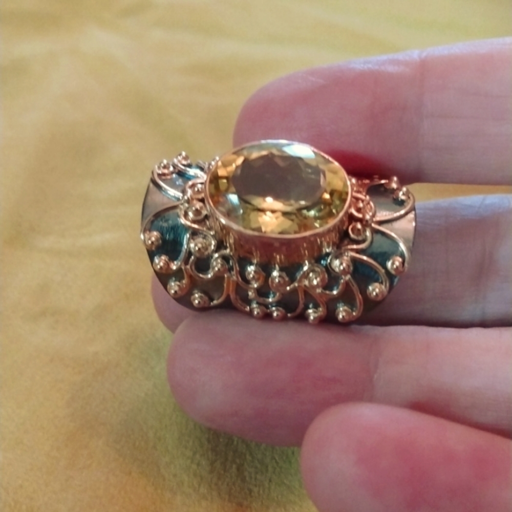 NWOT 925 Silver Citrine Rose Gold Ring Handmade Vintage Style One of a Kind